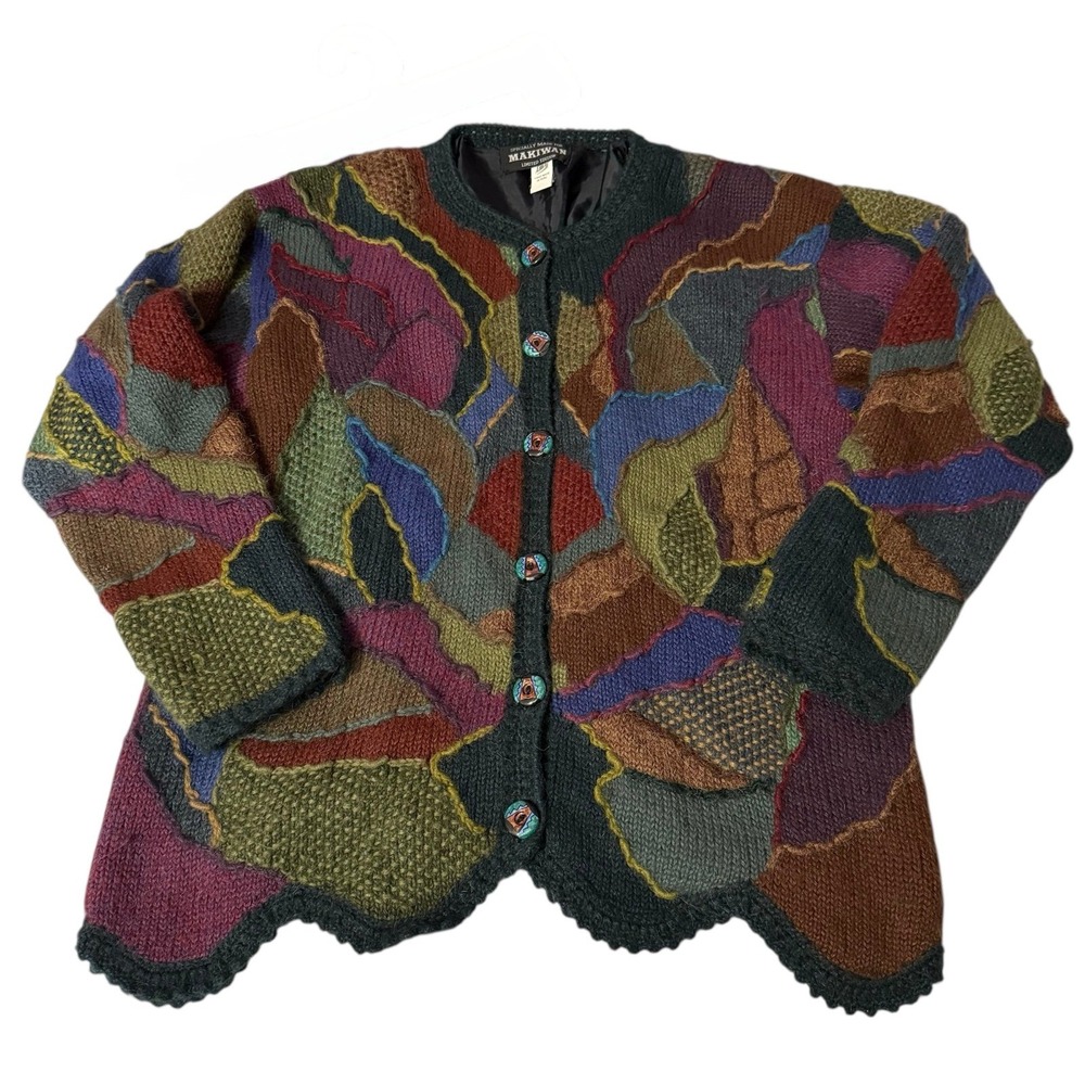 Makiwan Hand Made‎ in Peru Alpaca wool Patterned Cardigan Sweater Size small
